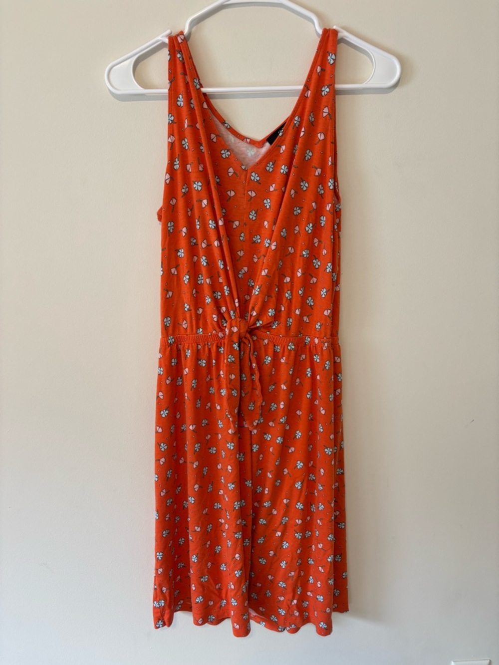 ana Sleeveless Orange Floral Tie-Waist Dress Size Medium